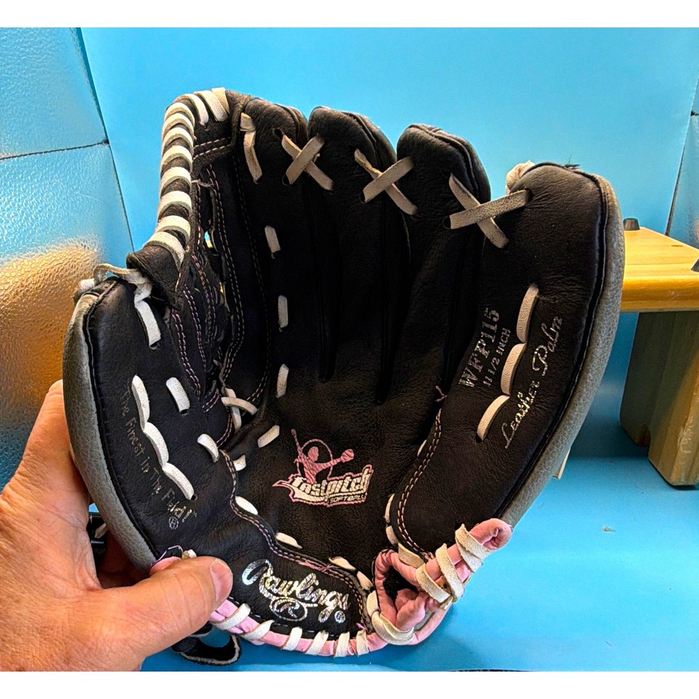 Rawlings WFP115 11.5 Inch Softball Glove LHT Leather Black/Pink Hook&Loop